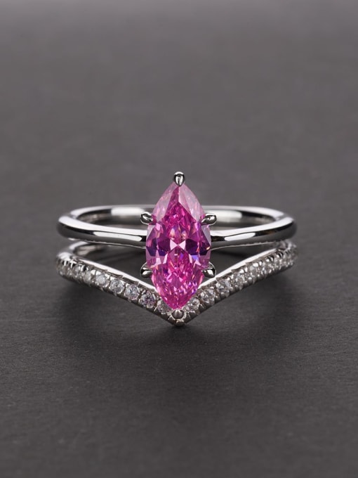 Pink [R 0386] 925 Sterling Silver High Carbon Diamond Water Drop Dainty Band Ring